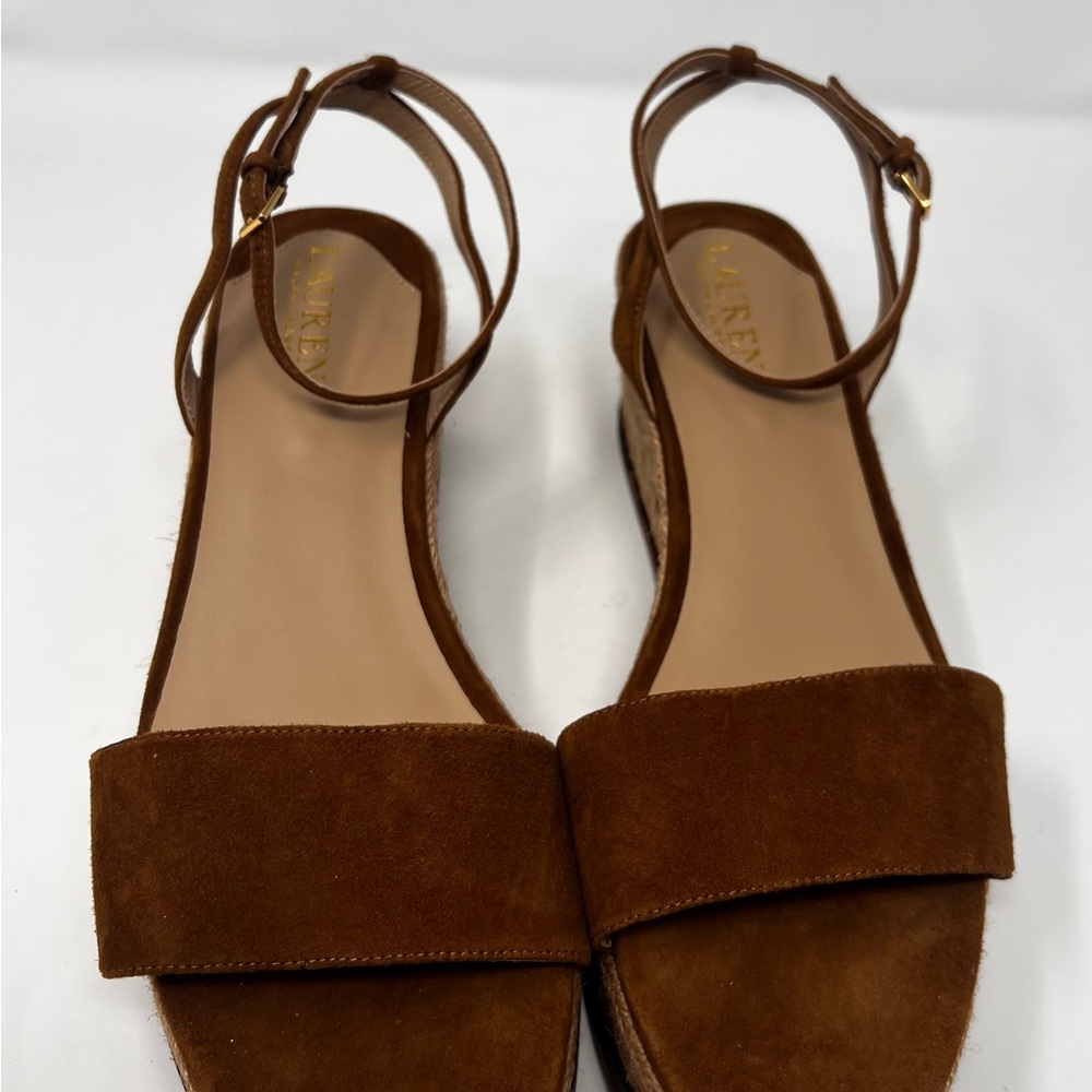 Ralph Lauren Leona Espadrille Size 10 Suede Brown Platform Wedge sandals New - Picture 3 of 12